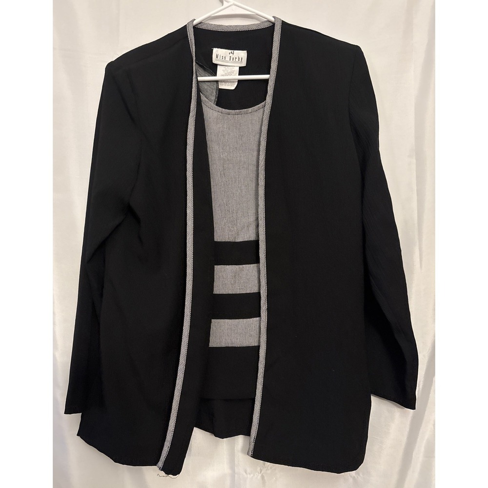 Women's Miss Dorby Houndstooth Top Long Sleeve Black cardigan 2Fer Jacket 14